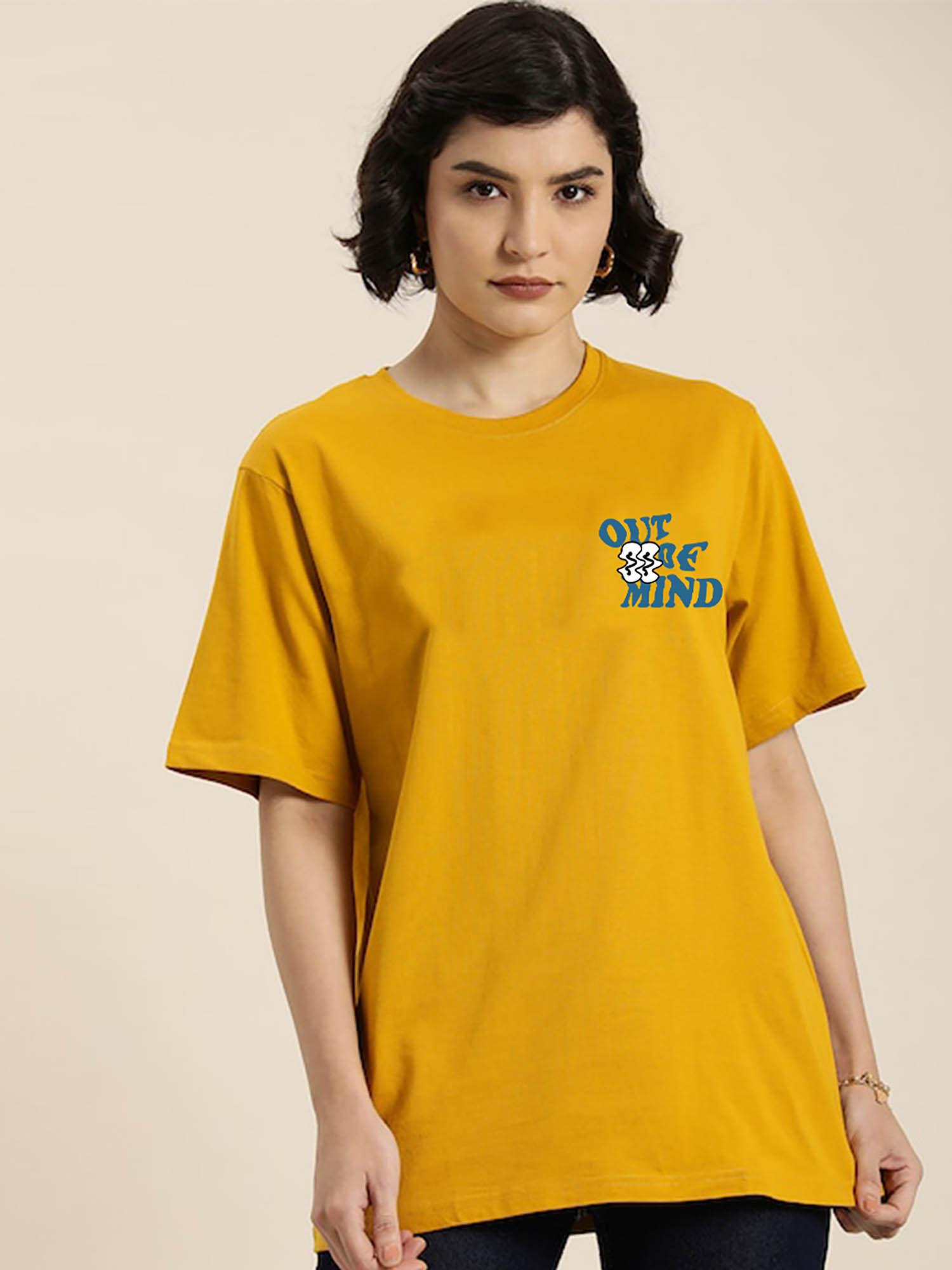 women out of mind oversized mustard printed t-shirt