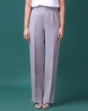 women overlap harmony straight fit pleated trousers