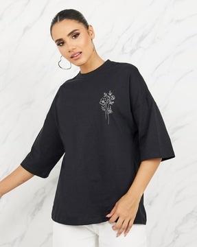 women oversized beautiful back print drop shoulder t-shirt