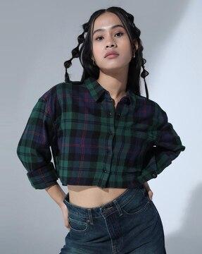 women oversized fit checked shirt