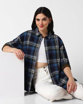 women oversized fit checked shirt