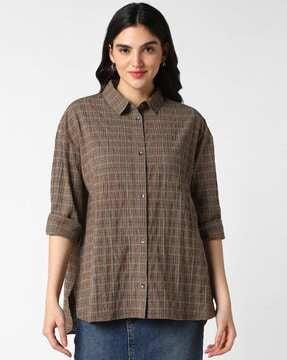 women oversized fit checked shirt