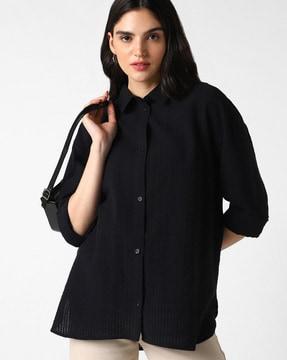 women oversized fit cutaway-collar shirt