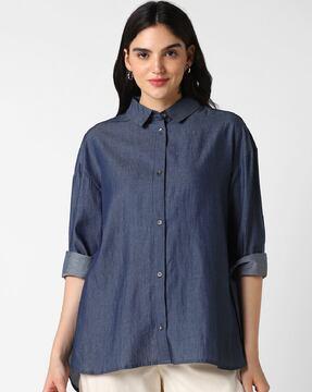 women oversized fit cutaway-collar shirt