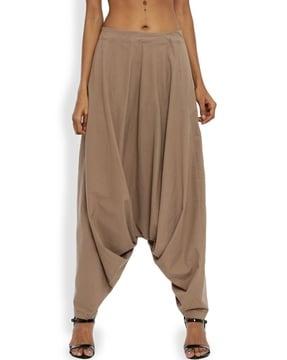 women oversized fit flat-front harem pants with elasticated waistband