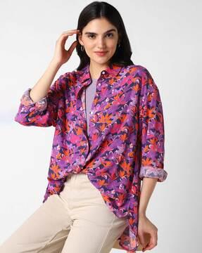 women oversized fit floral print shirt