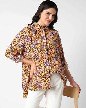 women oversized fit floral print shirt