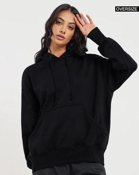 women oversized fit hoodie with ribbed hem