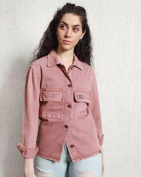 women oversized fit shacket jacket with cuban collar