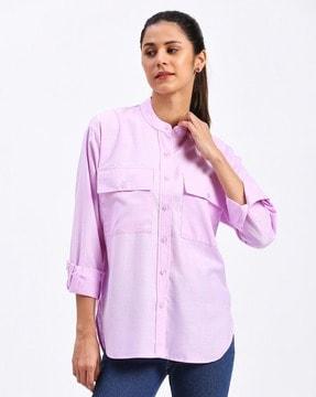 women oversized fit shirt with band collar