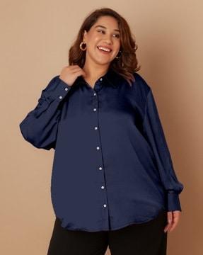 women oversized fit shirt with button-down collar