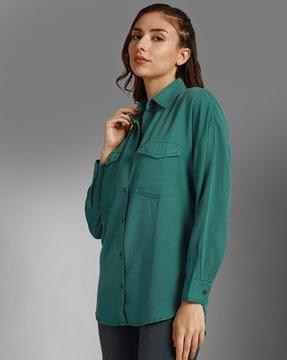 women oversized fit shirt with patch pocket