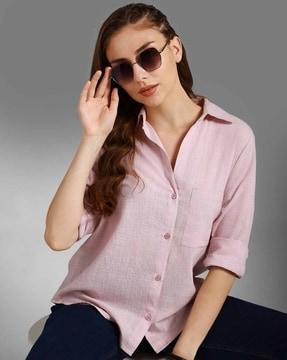 women oversized fit shirt with patch pocket