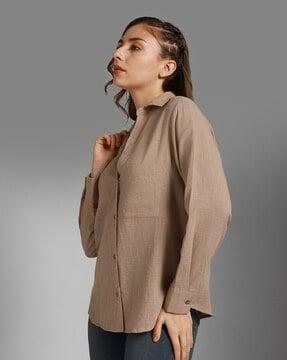 women oversized fit shirt with patch pocket