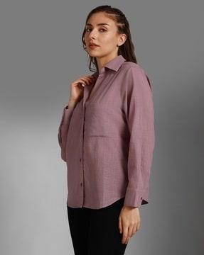 women oversized fit shirt with patch pocket