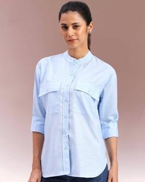 women oversized fit shirt with patch pocket