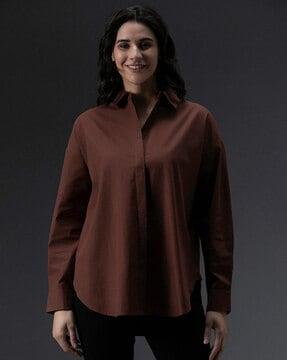 women oversized fit shirt with spread collar