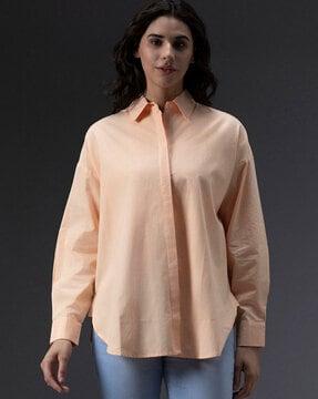 women oversized fit shirt with spread collar