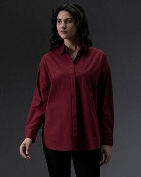 women oversized fit shirt with spread collar