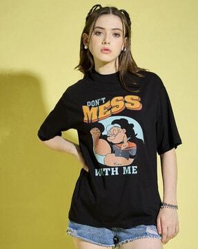 women oversized fit typographic t-shirt with round neck