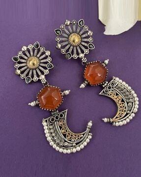 women oxidised beaded drop earrings