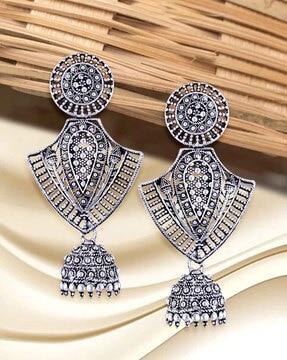 women oxidised silver jhumkas earrings