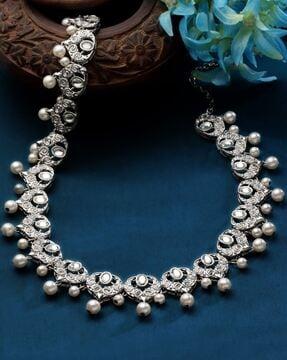 women oxidised silver-plated pearl-studded kundan kamarband