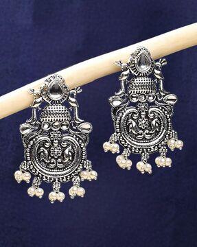 women oxidised stone-studded dangler earrings