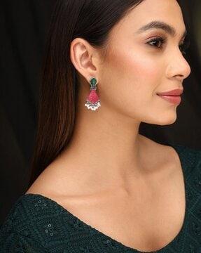 women oxidised stone-studded dangler earrings
