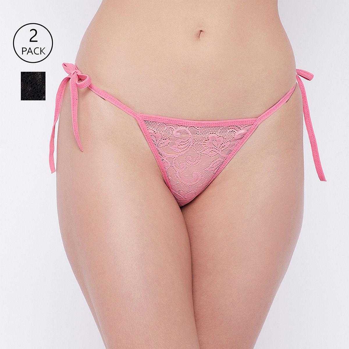 women pack of 2 assorted self design lace thong briefs