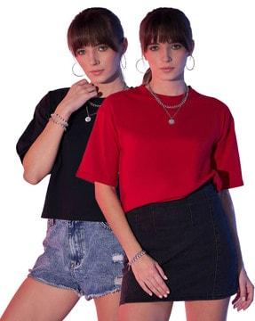 women pack of 2 boxy fit round-neck t-shirts