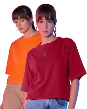 women pack of 2 boxy fit round-neck t-shirts