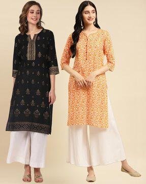 women pack of 2 floral print straight kurta