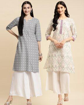 women pack of 2 floral print straight kurtas