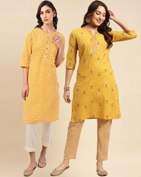 women pack of 2 floral print straight kurtas