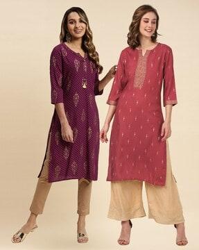 women pack of 2 floral print straight kurtas