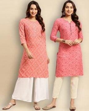 women pack of 2 floral print straight kurtas