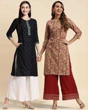 women pack of 2 floral print straight kurtas