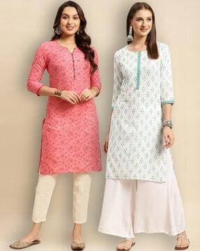 women pack of 2 floral print straight kurtas