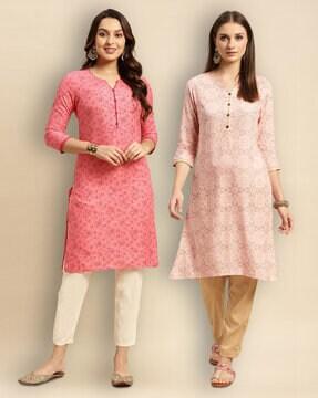 women pack of 2 floral print straight kurtas