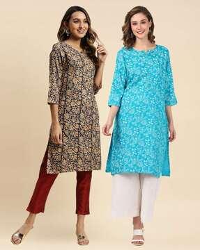 women pack of 2 floral print straight kurtas