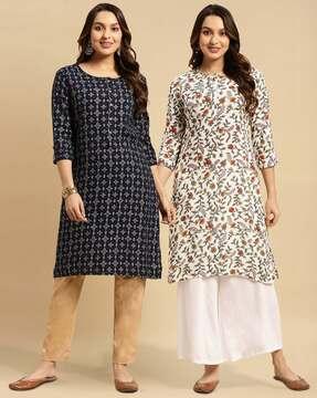 women pack of 2 floral print straight kurtas