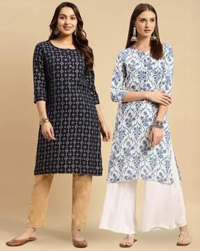 women pack of 2 floral print straight kurtas