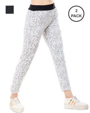 women pack of 2 graphic print track pants with elasticated waist