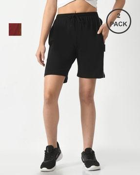 women pack of 2 mid-rise shorts with elasticated waist