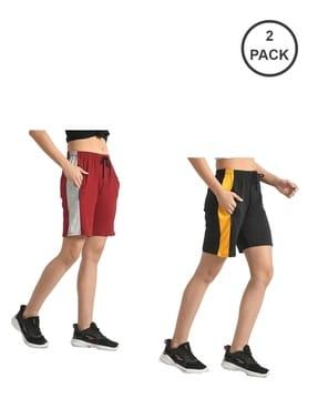 women pack of 2 mid-rise shorts with elasticated waist