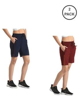 women pack of 2 mid-rise shorts with elasticated waist