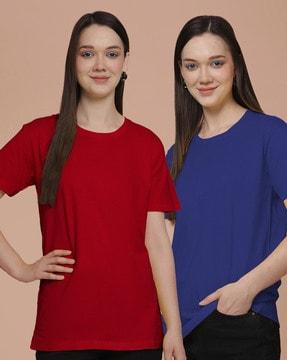 women pack of 2 oversized fit round-neck t-shirt