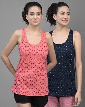 women pack of 2 printed regular fit tank tops