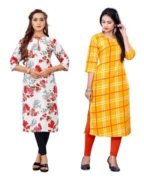 women pack of 2 printed straight kurtas